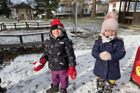 První sníh na zahrádce